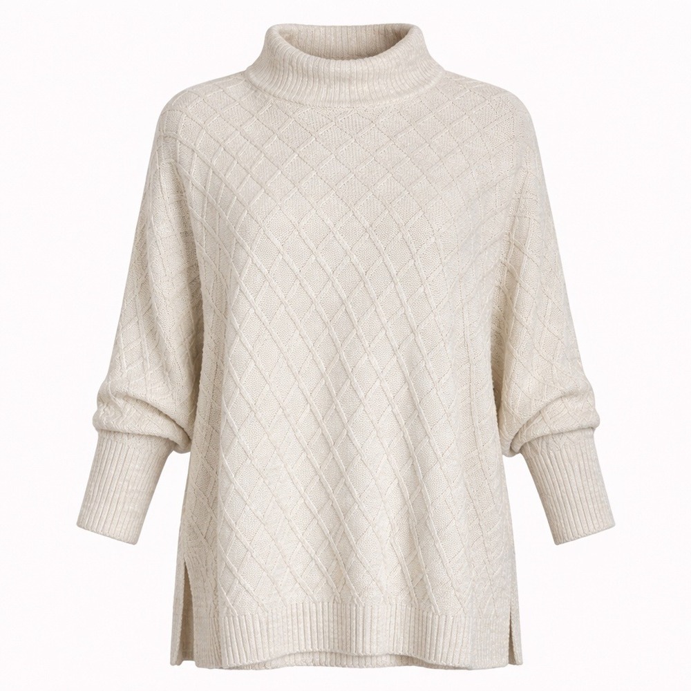 MER SEA Lisbon Lattice Traveler Oatmeal Cable Knit Sweater New England Fisherman